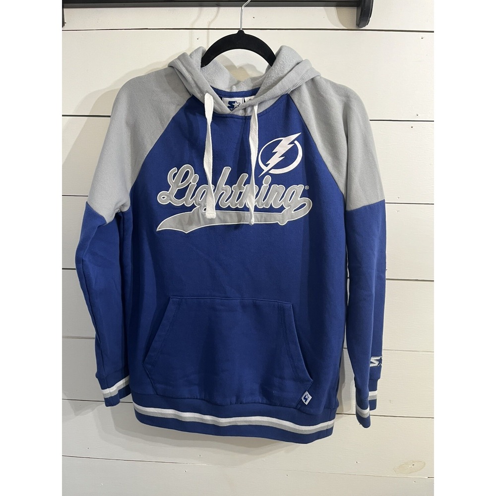Tampa‎ Bay Lightning Hoodie Mens Medium NHL Pullover Blue White Starter